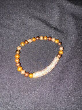 Beaded Crystal Accent Bracelet - Brown & Amber